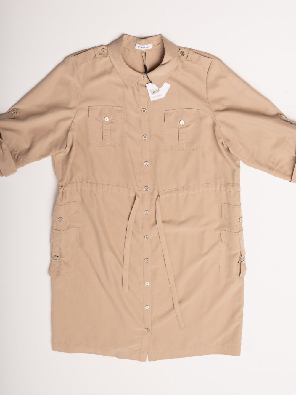 Calvin Klein Plus Size 18W Utility Shirt Dress Khaki NWT Workwear Minimalist - Picture 1 of 15